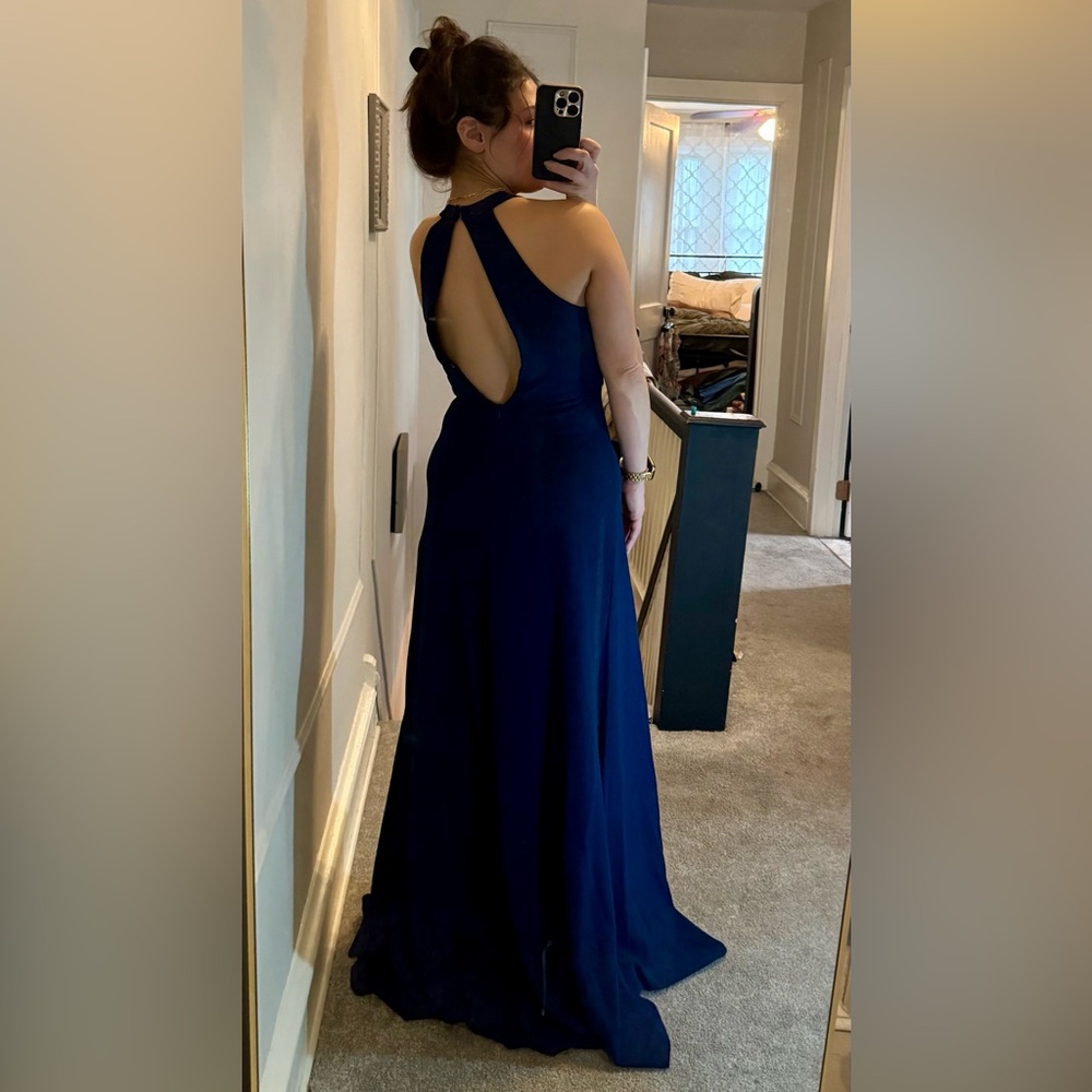 Jenny Yoo Margot bridesmaid dress V Neck A Line, Slit, Keyhole Back Navy size 2 - Picture 7 of 16